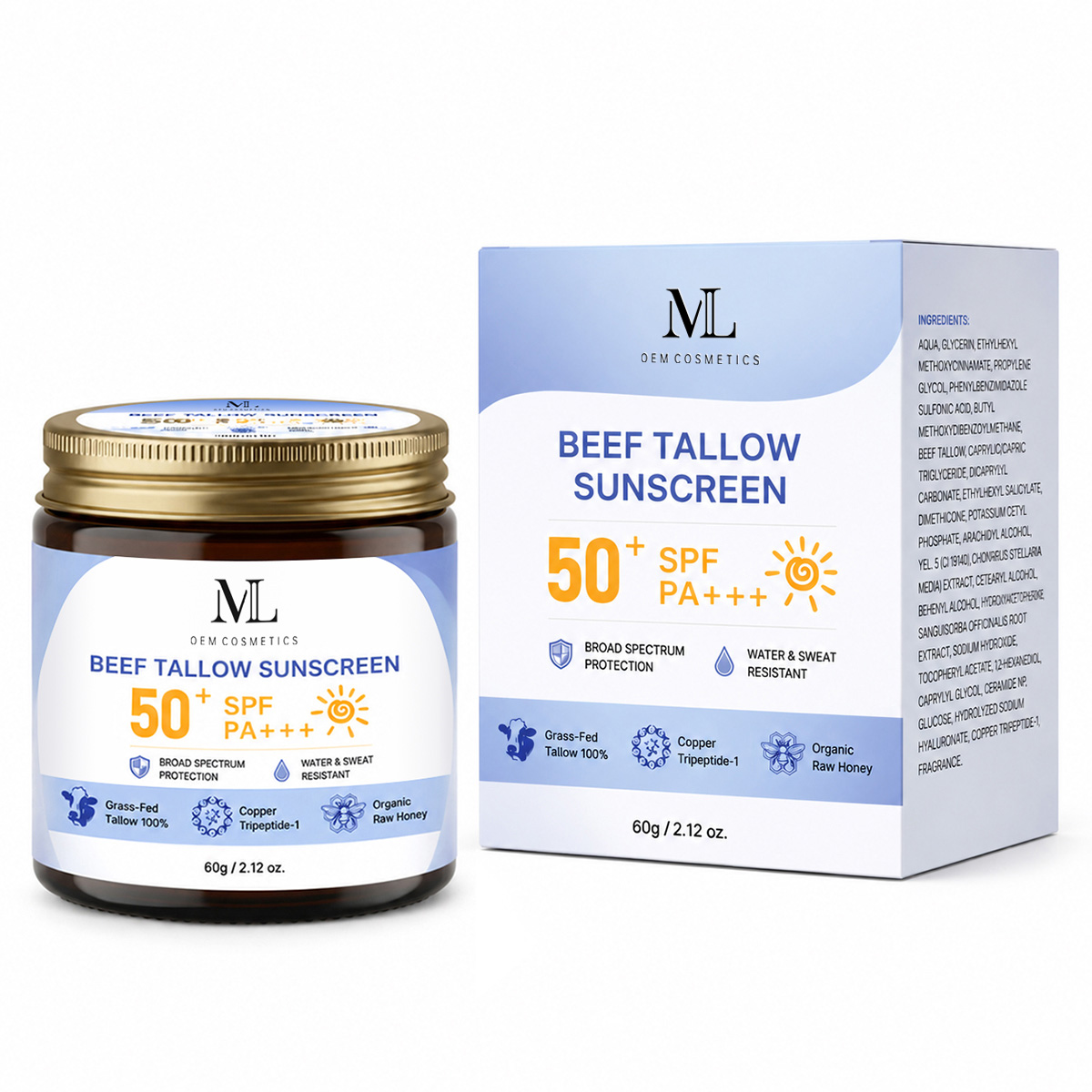 Beef Tallow GHK-Cu Peptide Sunscreen MLXL OEM COSMETIC Custom Formula Bulk Custom Manufacturing Private Label for Your Brand